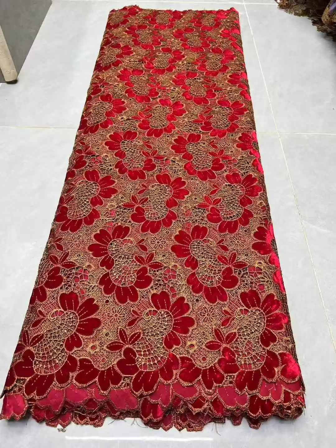 Color: WHITE, Width: 120cm, Length: 5 yards - 2026 Purple African Nigerian Velvet Lace Fabric High-Quality Embroidery for Wedding Party Sewing SHXI