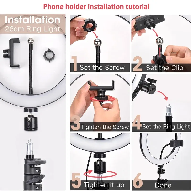 Color: light yellow - 10 inch LED Selfie Ring Light Dimmable Photography Fill Lamp with Mini tripod for Mobile Phone Live Video Photo Studio Ringlight