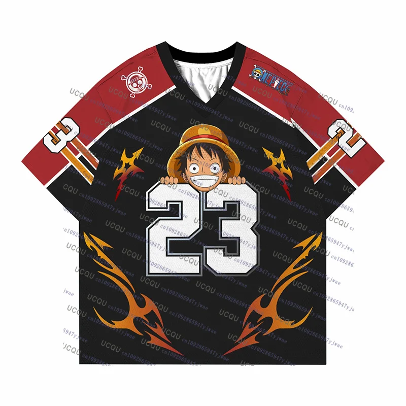 Color: Red, Size: L - 2025 Japanese Anime Football Jersey One Piece Luffy Men/Women Oversize Summer Quick Dry Sport Breathable Bandai Cosplay Tshirt
