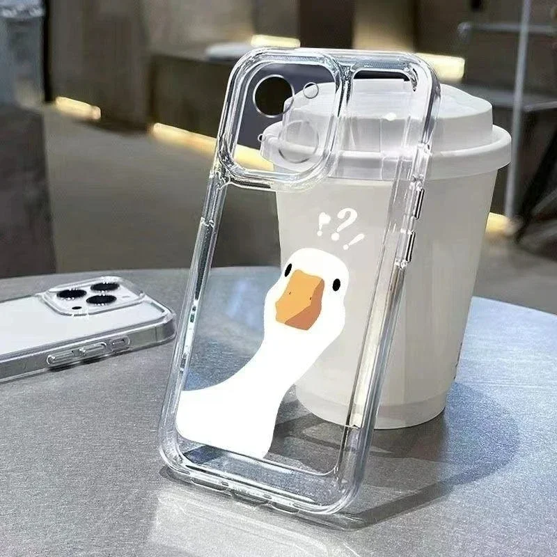 Color: Brown, Compatibility by Model: iPhone 14 Plus - Cute Duck Phone Case For iPhone 16 15 14 13 12 11 Pro Max XS X XR 7 8 Plus Mini SE 2020 2022 Mobile Funda Transparent