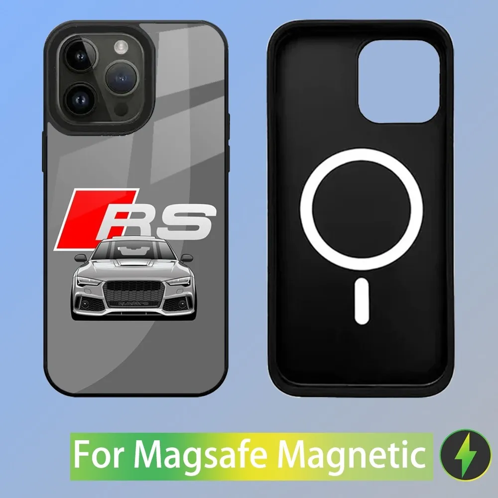 Color: SKY BLUE, Material: leather - R-S 6 7 sport car Phone Case For iPhone 16,15,14,13,12,11,Plus,Pro,Max Mini A-AudiS-S Magsafe Magnetic Wireless Charging