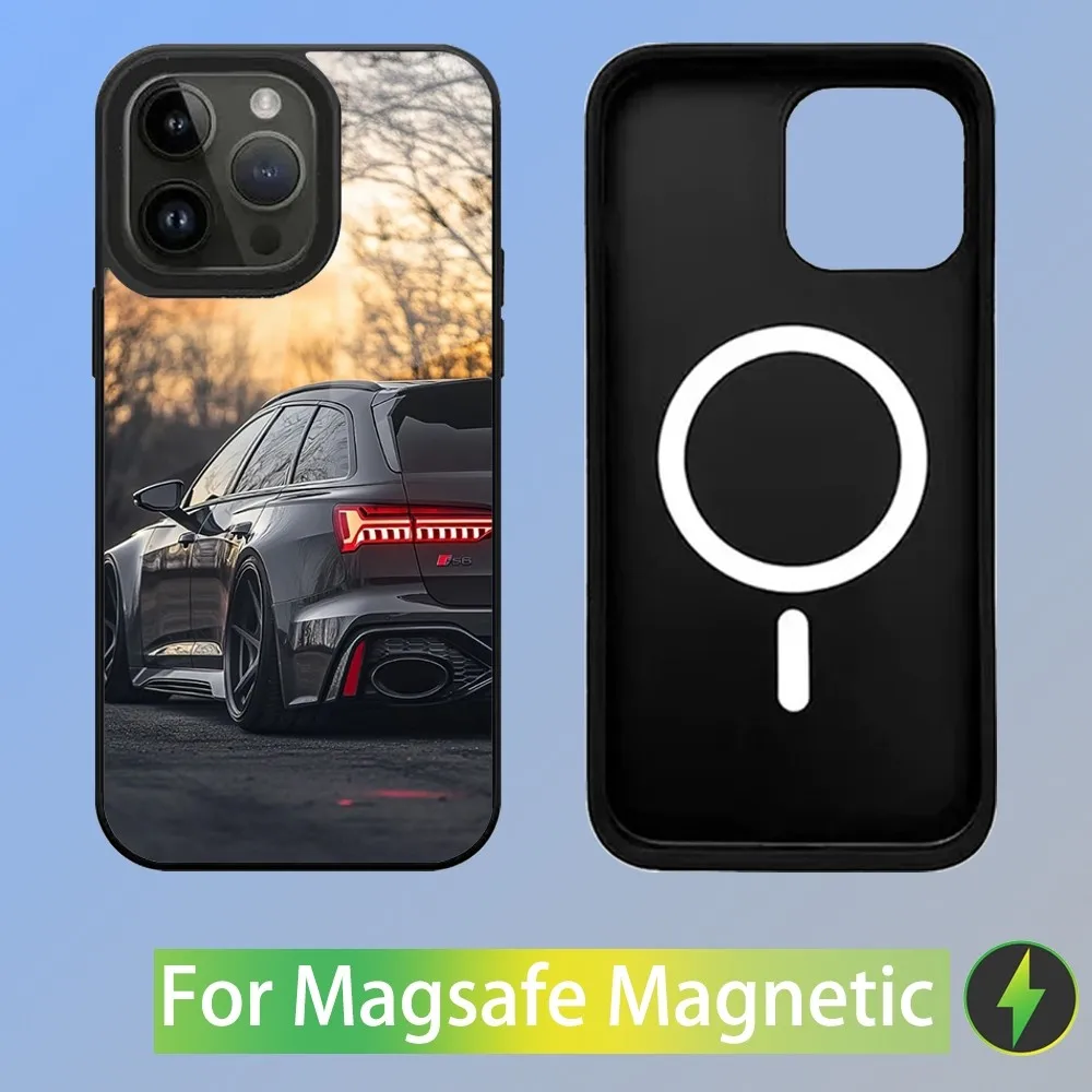 Color: GRAY, Material: Carbon Fiber - R-S 6 7 sport car Phone Case For iPhone 16,15,14,13,12,11,Plus,Pro,Max Mini A-AudiS-S Magsafe Magnetic Wireless Charging