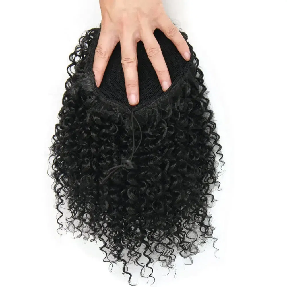 Color: T1B/33, Stretched Length: 20inches - Synthetic Short Afro Kinky Curly Ponytail Hair Piece for African American Ponytail Extension Afro Kinky Curly Ponytail for Women