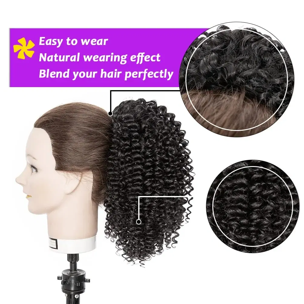 Color: T1B/33, Stretched Length: 20inches - Synthetic Short Afro Kinky Curly Ponytail Hair Piece for African American Ponytail Extension Afro Kinky Curly Ponytail for Women