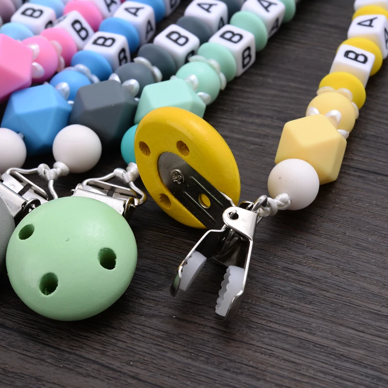 Color: Light Grey - New Baby Crown Pacifier Clips Silicone Pacifier Chains Handmade Toddler Teething Chain Nipple Clip Chew Toys Not Customized
