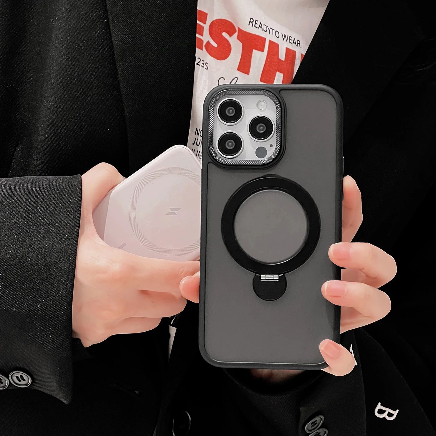 Color: Brown, Material: PVC - For iPhone 15 Pro Max 360?° Rotation Magnetic Holder Stand Matte Phone Case For iPhone 11 12 13 14 15 Plus Heat Dissipation Cover