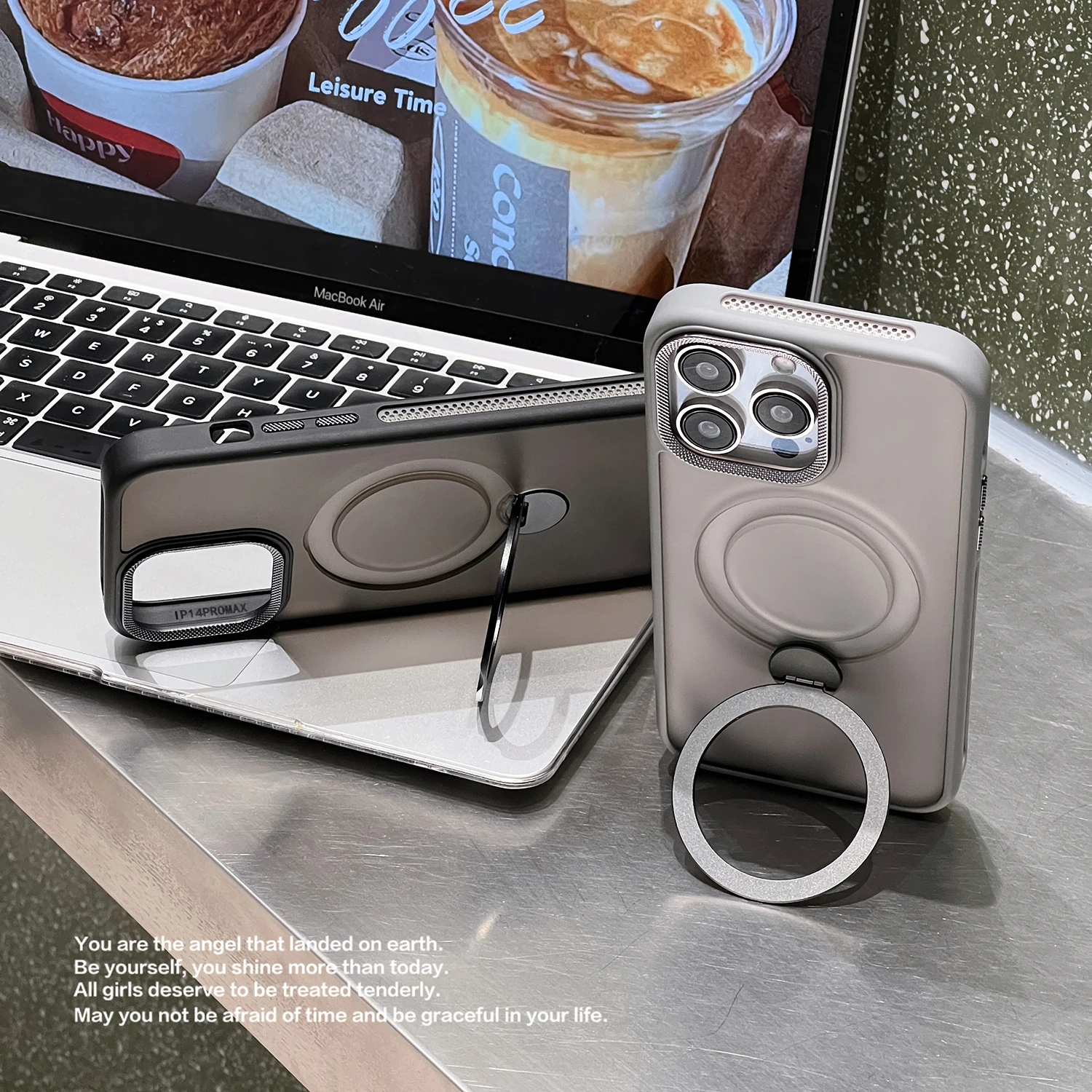 Color: Brown, Material: PVC - For iPhone 15 Pro Max 360?° Rotation Magnetic Holder Stand Matte Phone Case For iPhone 11 12 13 14 15 Plus Heat Dissipation Cover