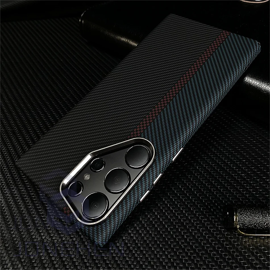 Color: army green, Material: Vinyl - Carbon Fibre 3D Relief For MagSafe Case For Samsung Galaxy S24 Ultra S23 Plus Wireless Charge Hard PC Shockproof Magnetic Cover