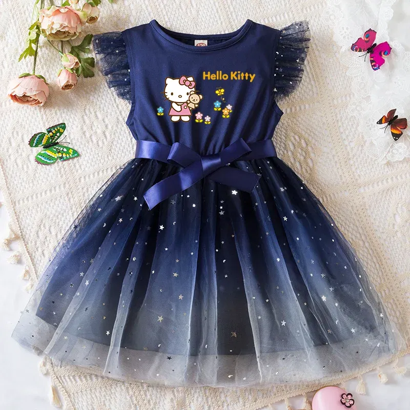 Color: Silver, Kid Size: 11 - Hello Kitty Girls Sequin Tutu Dress with Bow Flutter Sleeves Summer Princess Party Outfit for Toddler Kids 2-6 Years