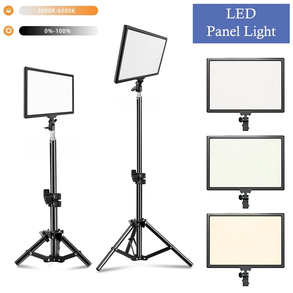 Color: WHITE, Ships From: CHINA - 14'' LED Video Light Photography Selfie Dimmable Panel Lighting Photo Studio Live Stream Fill Lamp Three Color With Tripod Stand