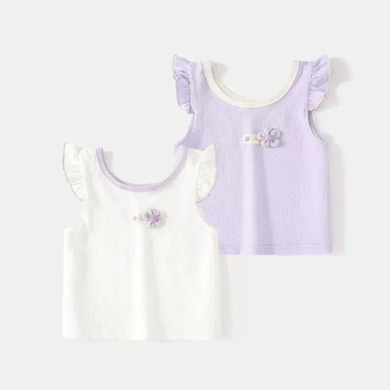 Color: WHITE, Kid Size: 9M - New Girls' Camisole Vest Summer Thin Children's Sleeveless T-shirt Baby Small Flying Sleeve Top Girls Summer Clothing