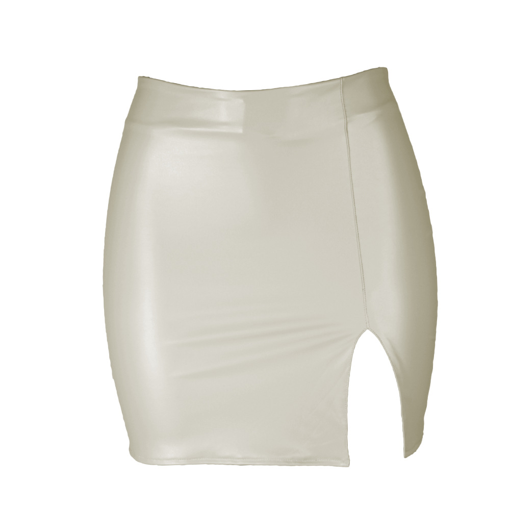 Color: Blue, Size: M - S M L XL XXL Women's Skirt High Waist Split Leather Skirt Wrap Hip Skirt Plus Size Pencil Skirt