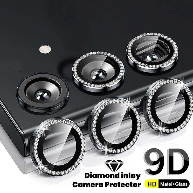Material: CANVAS, Color: Pink - Bling 3D Diamond Metal Camera Ring Protector for Samsung Galaxy A55 A35 A25 A15 A05 5G Alloy Lens HD Tempered Glass Protect Cap