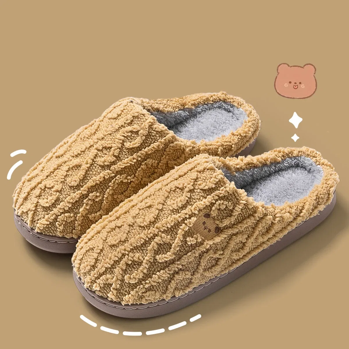 Color: Olivine, Shoe Size: 44-45, Ships From: CHINA - Asgard Women Winter Fur Slippers Indoor Fluffy Couple Bedroom Flat Slides Cute Bear Women Fuzzy House Slippers Warm Cotton Shoes