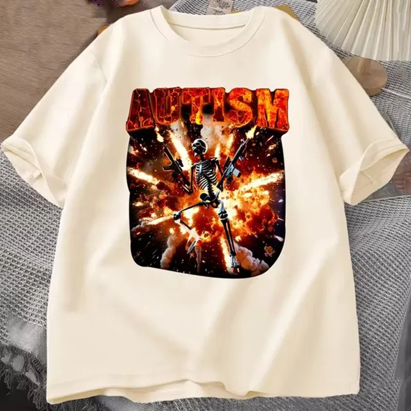 Color: Silver, Size: S - Autistic Funny Skeleton T Shirt Women Men Autism Edgy Skeleton Meme T-shirt Casual Short Sleeve Tshirt Round Neck Clothes