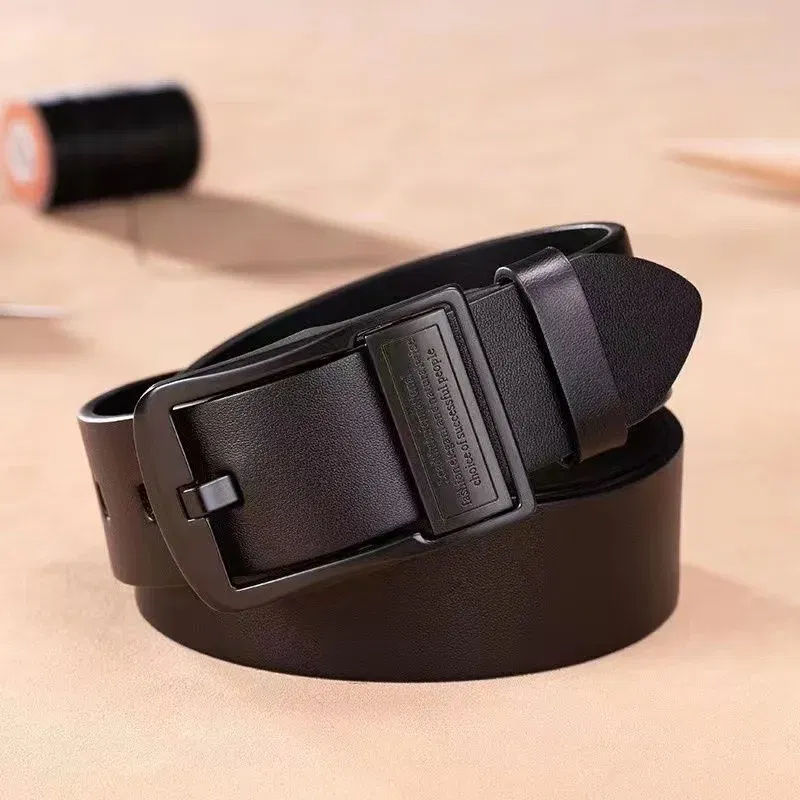 Color: green, Belt Length: 110cm - New Leather Cowhide Men's Belt Fashion Metal Alloy Pin Buckle Adult Luxury Brand Jeans Business Casual Waist Male Strap Brand