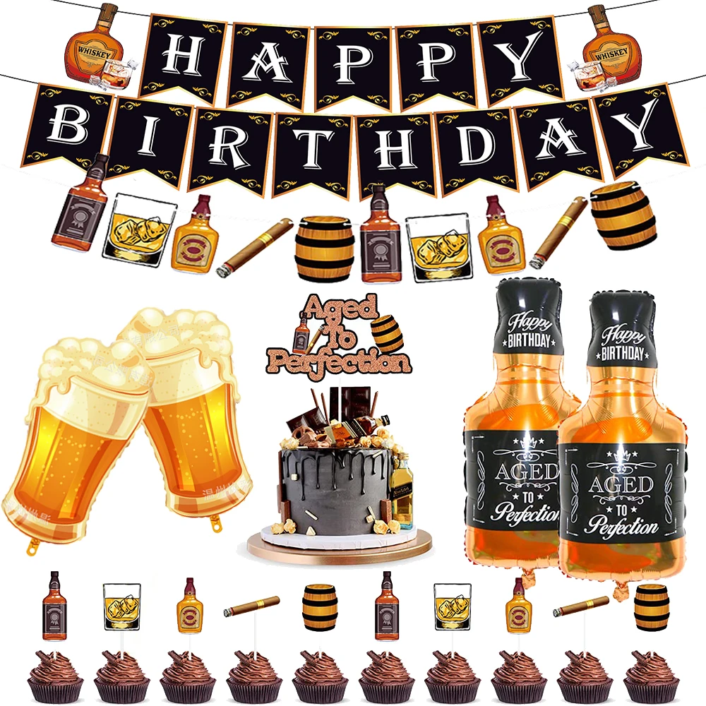 Color: light green - Whiskey Party Decorations Aged to Perfection Birthday Party Supplies Whiskey Birthday Banner Garland Whiskey Cake Topper