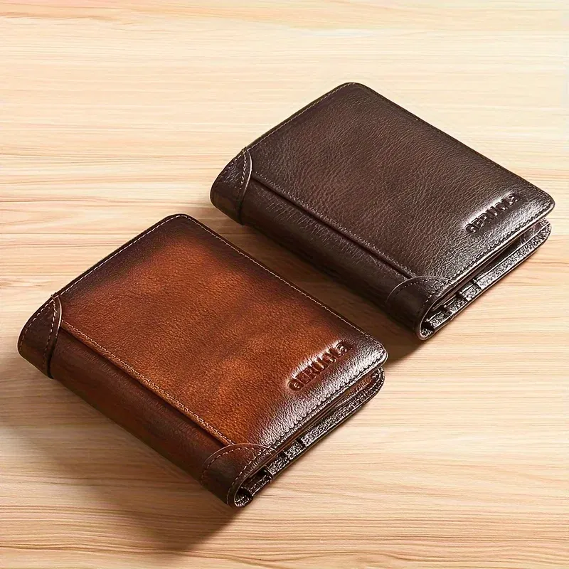 Color: black - GERUOLA Slim RFID Shielded Genuine Leather Wallet for Men-Multifunctional ID & Credit Card Holder Dark Brown with Embellishments