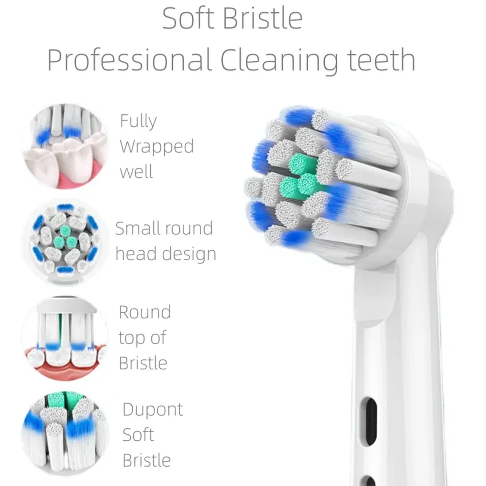 Color: black - 4PCS Dupont Bristle Electric Toothbrush Heads Whiten teeth/Daily Clean/Precison Cleaning/Soft Care Teeth Function For Oral B