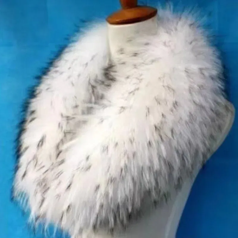 Color: DEEP BLUE, Size: XL - Winter Real Fox Fur Collar Woman Furry Natural Raccoon Fur Scarf Shawls Luxury Neck Warmer Wraps For Coat Fur Scarves Large Size