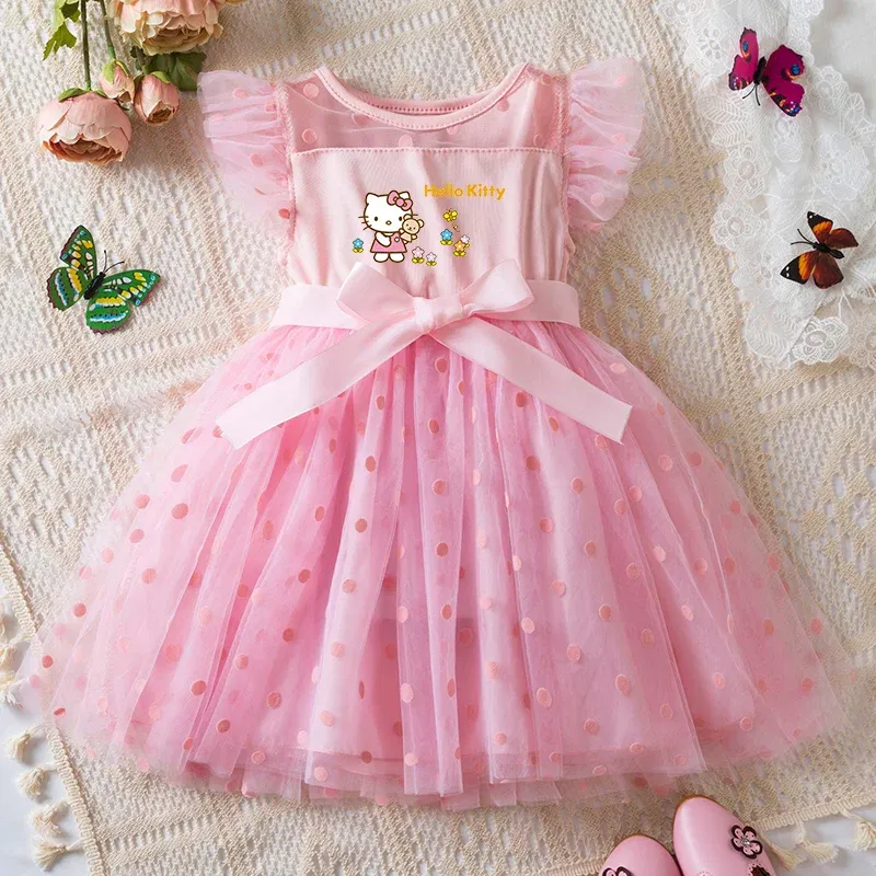 Color: Fuchsia, Size: XS - Hello Kitty 2-6Y Baby Girl Dress Princess Mesh Skirt Summer Sleeveless Wedding Party Dresses for Girls Summer