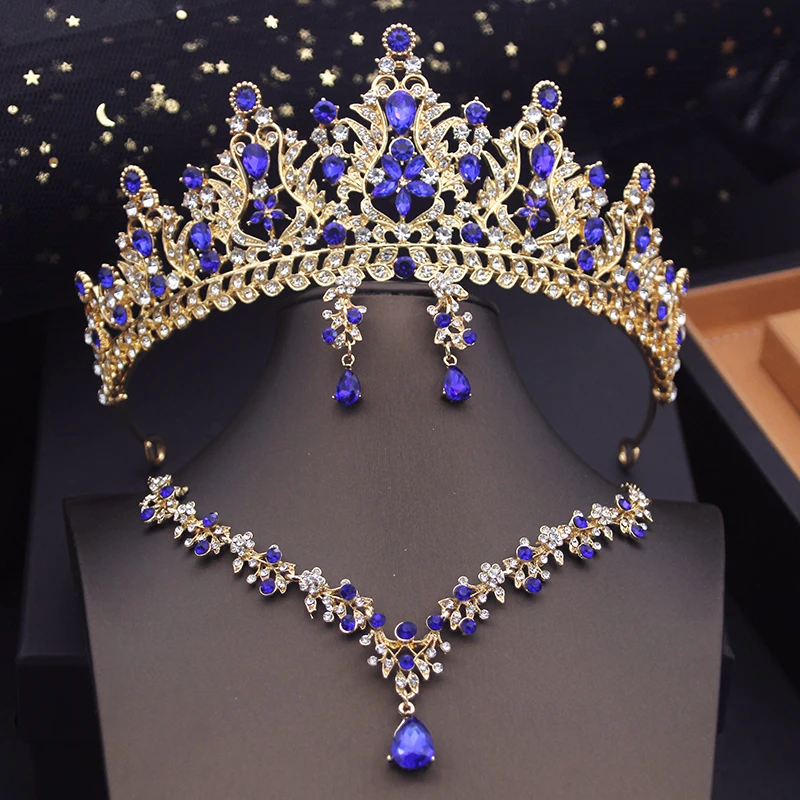 Metal color: SILVER PLATED - Royal Queen Tiaras Bridal Jewelry Sets Evening Crown Choker Necklace Sets Wedding Dress Jewelry Prom Costume Accessory Bride