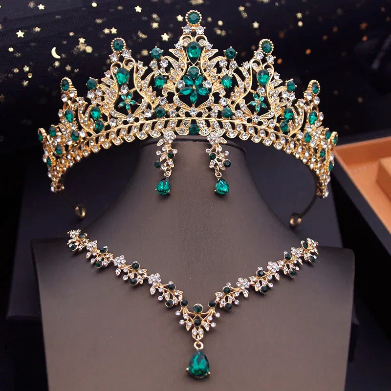 Metal color: SILVER PLATED - Royal Queen Tiaras Bridal Jewelry Sets Evening Crown Choker Necklace Sets Wedding Dress Jewelry Prom Costume Accessory Bride