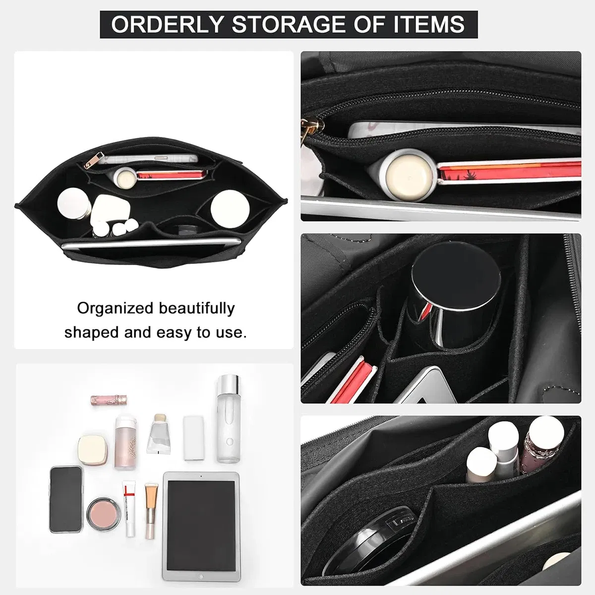 Color: Rose Gold - Felt Purse Organizer Insert for Longchamp Le Pliage S/ML Handbag Insert