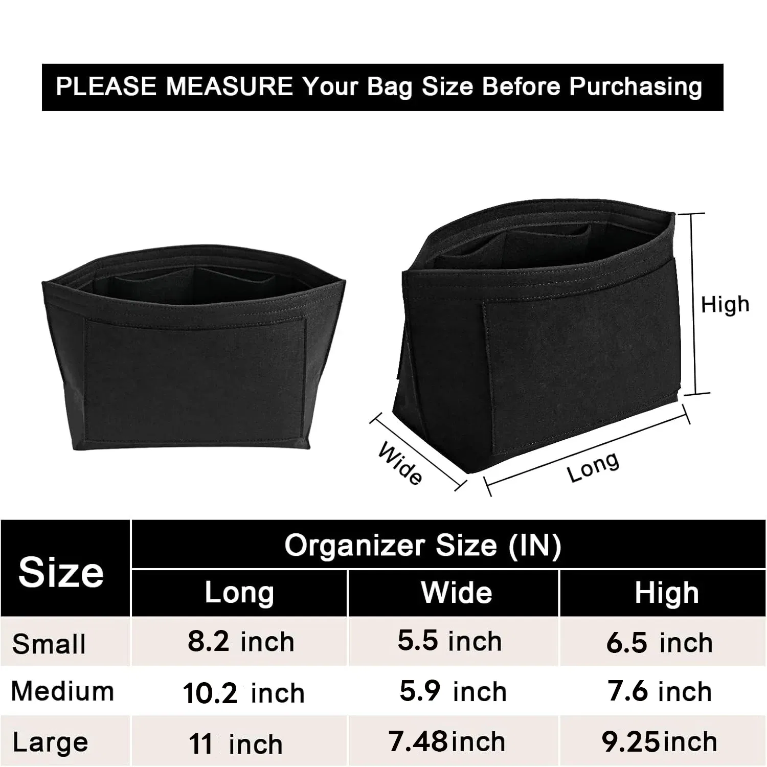 Color: Rose Gold - Felt Purse Organizer Insert for Longchamp Le Pliage S/ML Handbag Insert