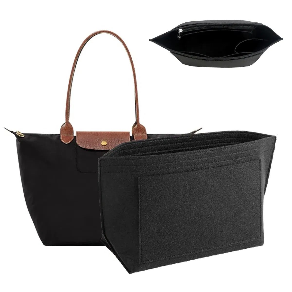 Color: Rose Gold - Felt Purse Organizer Insert for Longchamp Le Pliage S/ML Handbag Insert