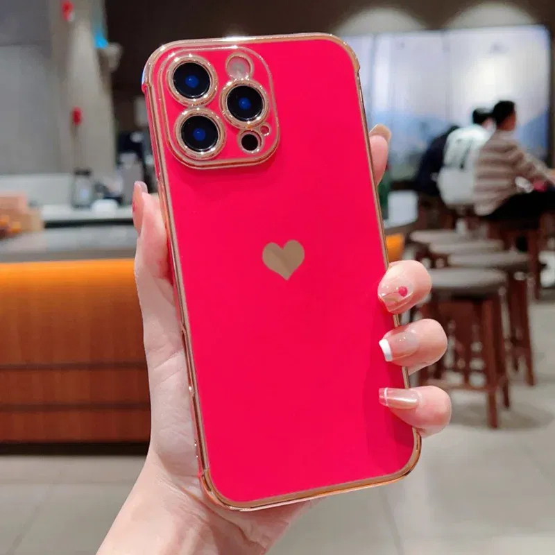 Color: SKY BLUE, Compatible-Phone Models: For iPhone 15 Pro, Ships From: CN - Electroplating Side Love Heart Phone Case For IPhone 16 15 14 13 12 11 Pro Max XR 8 Plus SE2/SE3 Shockproof Back Cover