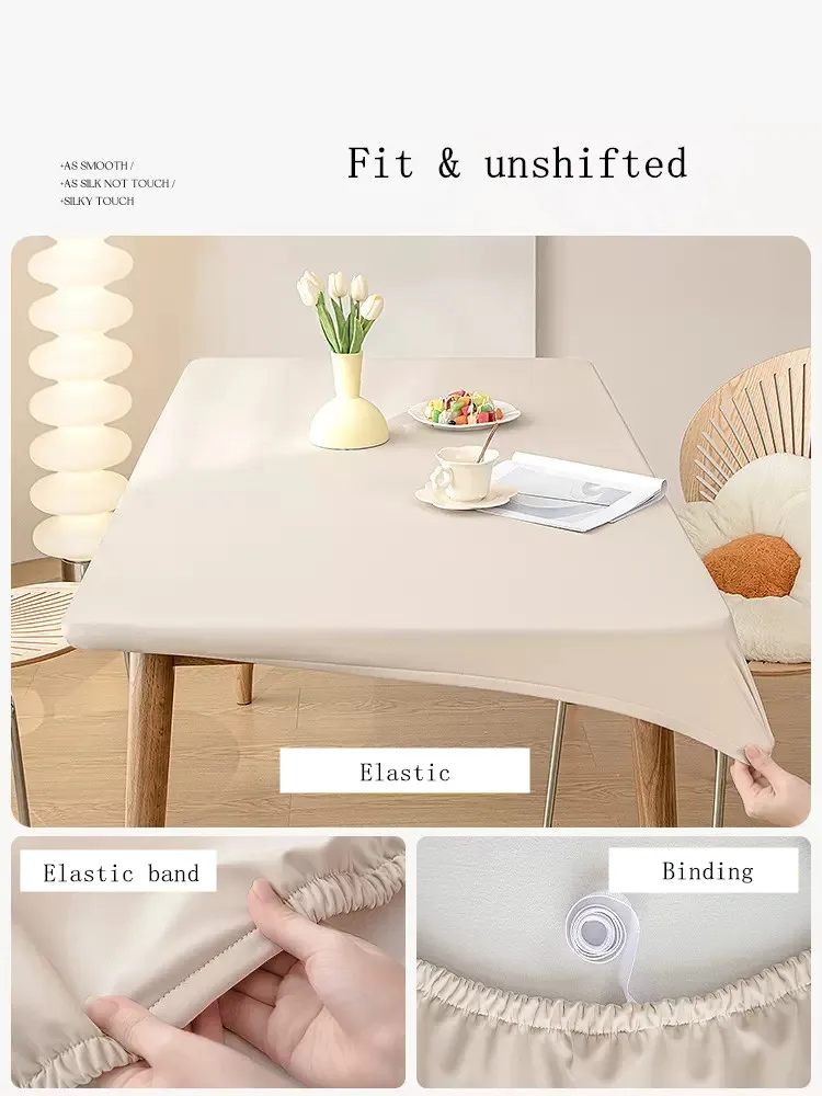 Color: Red, Specification: 60*120cm - Solid color PU leather table cover fixable elastic tablecloth waterproof round square Table cloth custom table protector