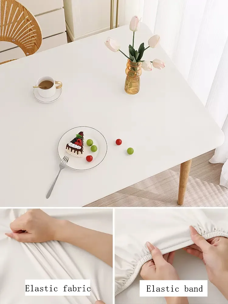Color: Red, Specification: 60*120cm - Solid color PU leather table cover fixable elastic tablecloth waterproof round square Table cloth custom table protector