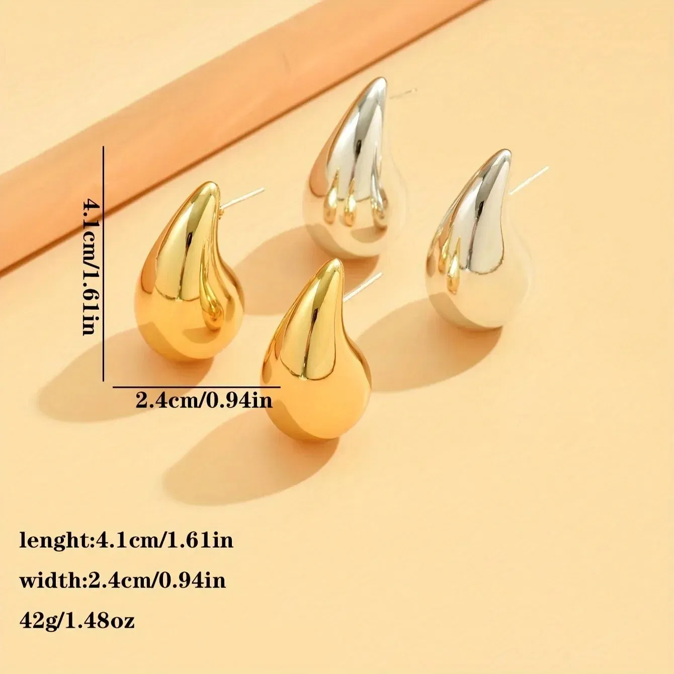 Metal Color: cubic zirconia - 3 Pair/Set Chunky Gold Plated Waterdrop Hoop Earrings for Women Smooth Multicolour Acrylic Tear Drop Earring Lightweight Jewelry