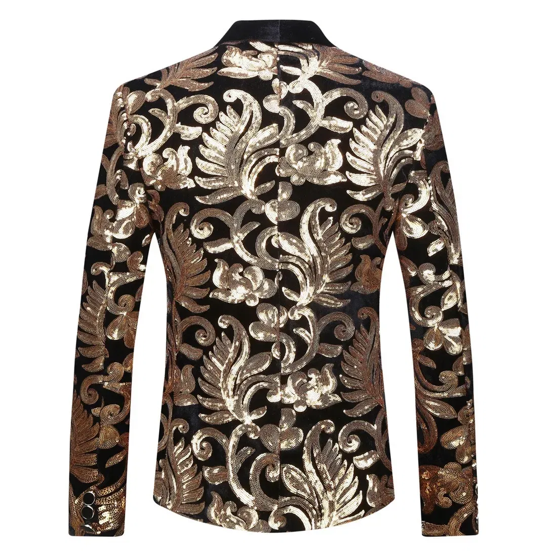 Color: Beige, Size: L - Euroma suit (Blazer + Trousers) Men's Gold Velvet Fashion Elegant Casual Wedding Banquet Party Sequin Costumes Two Piece Set