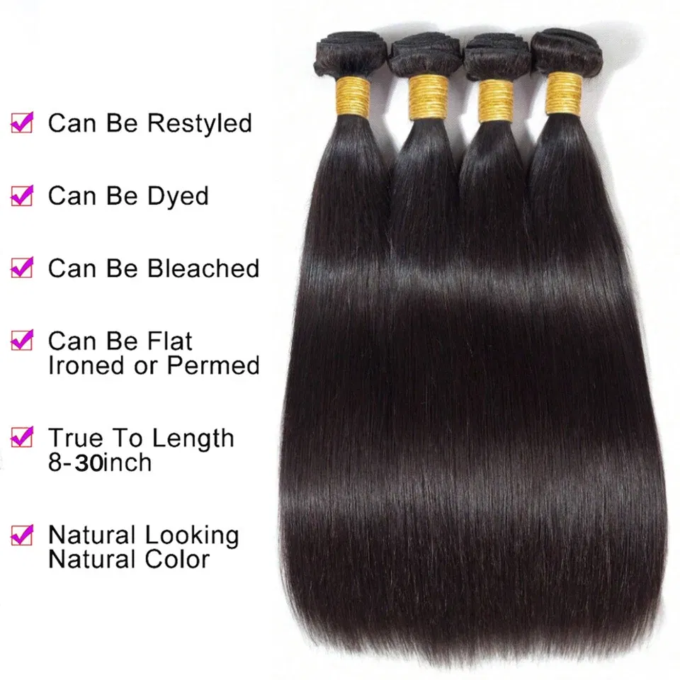 Stretched Length: 8 8 10 - Peruvian Bone Straight Human Hair Bundles Deal Unprocessed Virgin Hair Extensions Long Thick Cheap Brazilian Hair Weave Natural