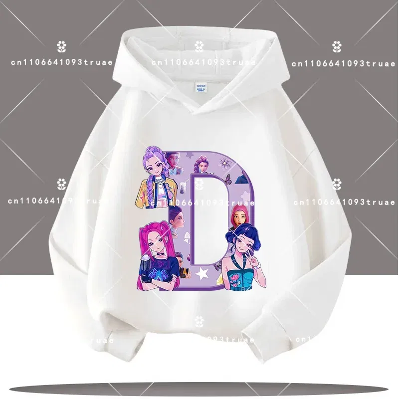 Color: Blue, Kid Size: 4 - K-pop Demon Hunters Letter A-Z 3-12 Year Old Children Hooded Sweatshirt Girls' Casual Shirt Boys' Sports Shirt Cartoon Print