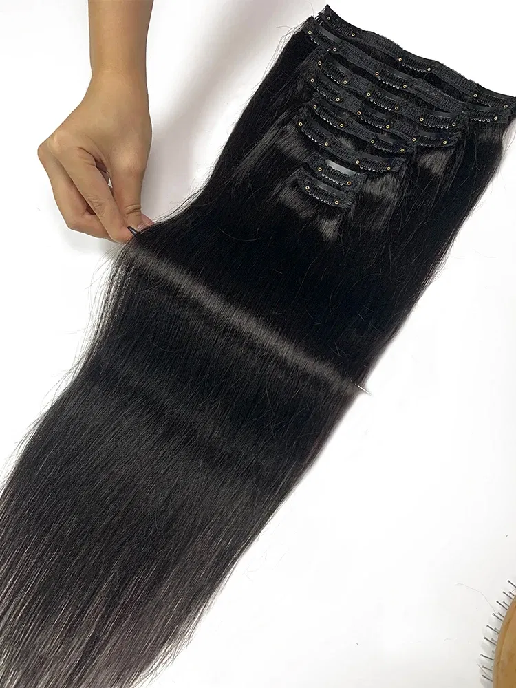 Color: Pink, Stretched Length: 14inches, Life Span: 6 Months With Proper Care, Weight Per Package: 100g/Set - Straight Clip In Hair Extension Human Hair 120g/Set Straight Clip In Extension Full Head Brazilian Clip Hair Extension for Women