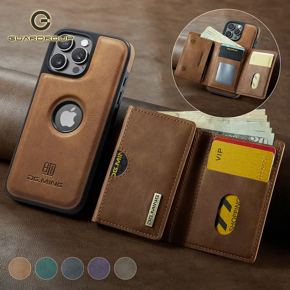 Color: Beige, Material: Silicon - Detachable 2 IN 1 Magnetic For Magsafe Leather Case For iPhone 16 Pro Max 15 12 13 11 14 Plus 16e Flip Wallet Card Holder Cover