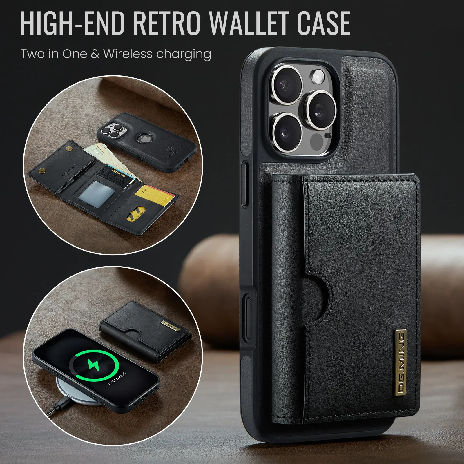 Color: Beige, Material: Silicon - Detachable 2 IN 1 Magnetic For Magsafe Leather Case For iPhone 16 Pro Max 15 12 13 11 14 Plus 16e Flip Wallet Card Holder Cover