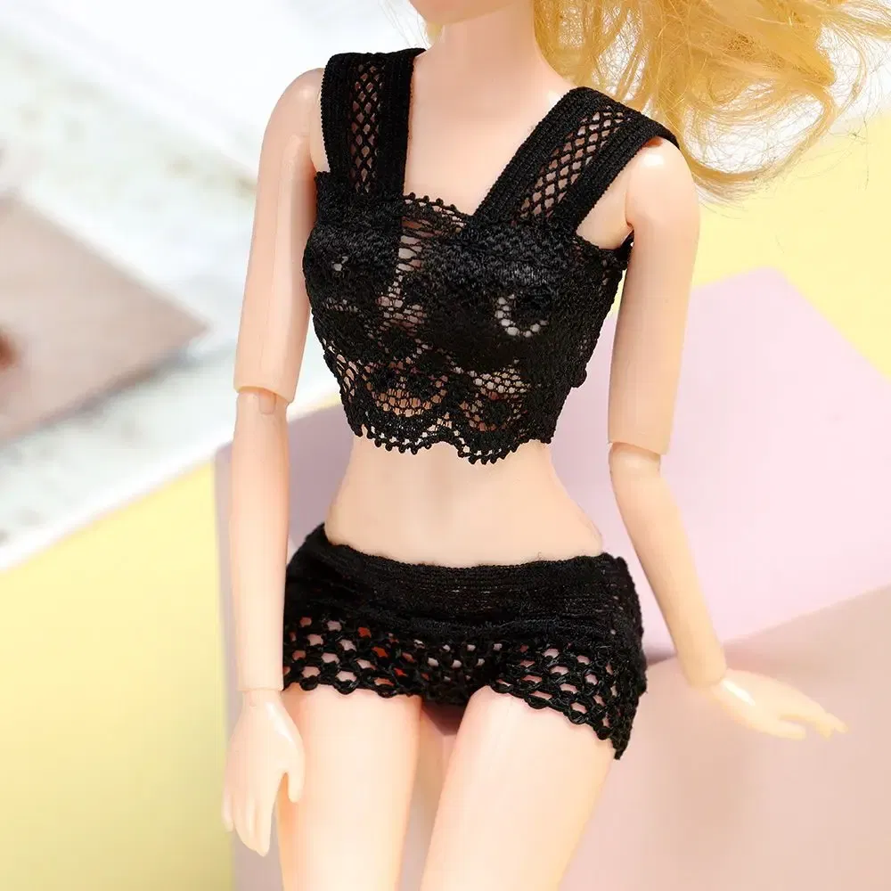 Color: Chocolate - 1Set Soft Lace Underwear Bra Briefs For 30CM Doll 1/6 Knickers For Blythe 1/6 BJD Dolls Top Underpant For Dollhouse Kids Toy