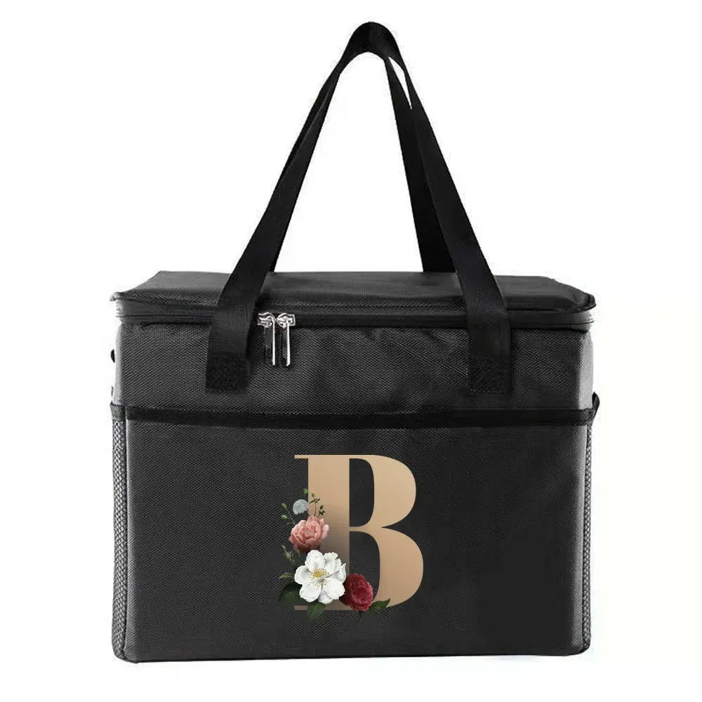 Color: MULTI - Thermal Bag Portable Lunch Bags Insulated Cooler Bag Food Bento Bags Printing Gold Letter Series Travel Picnic Storage Ice Bags