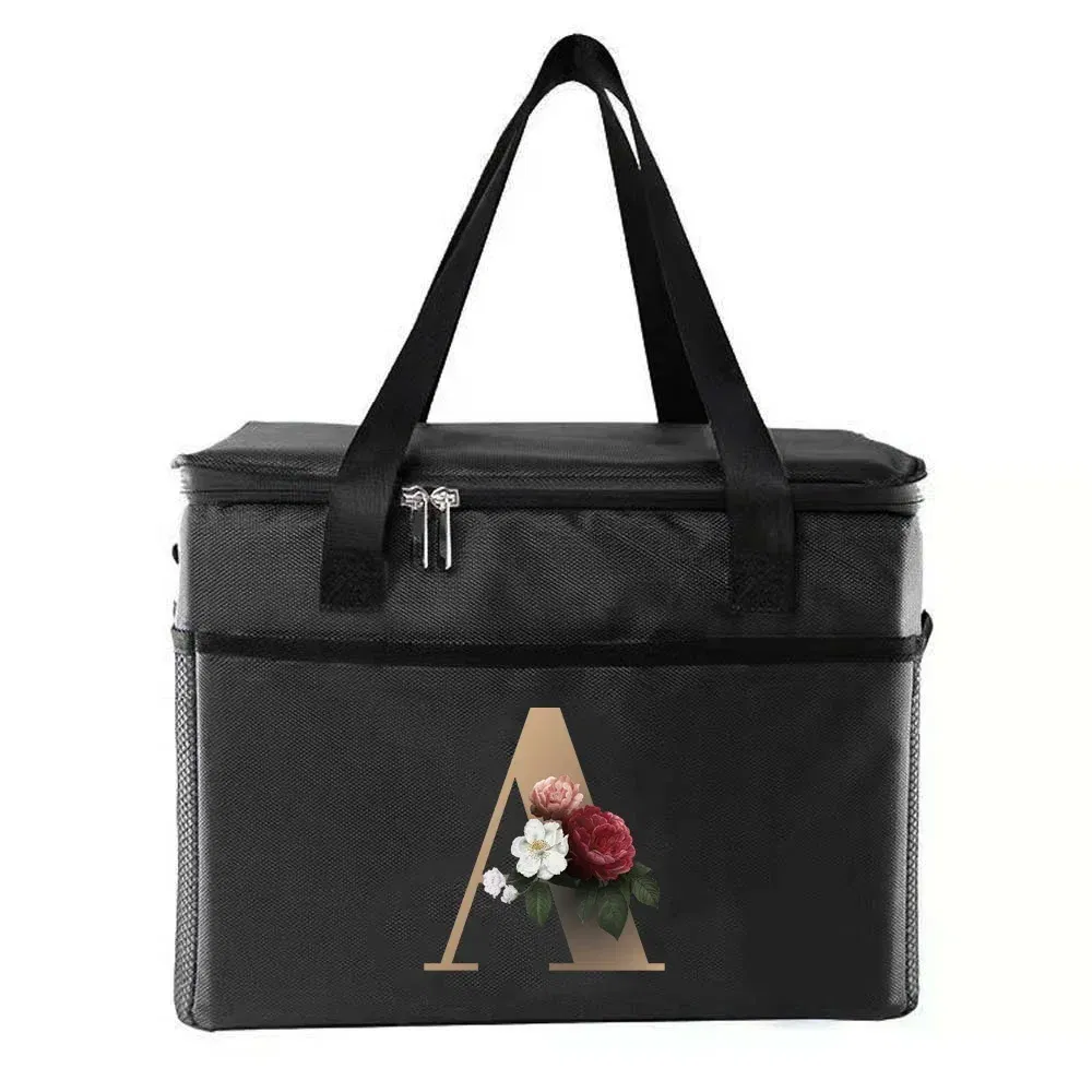 Color: MULTI - Thermal Bag Portable Lunch Bags Insulated Cooler Bag Food Bento Bags Printing Gold Letter Series Travel Picnic Storage Ice Bags