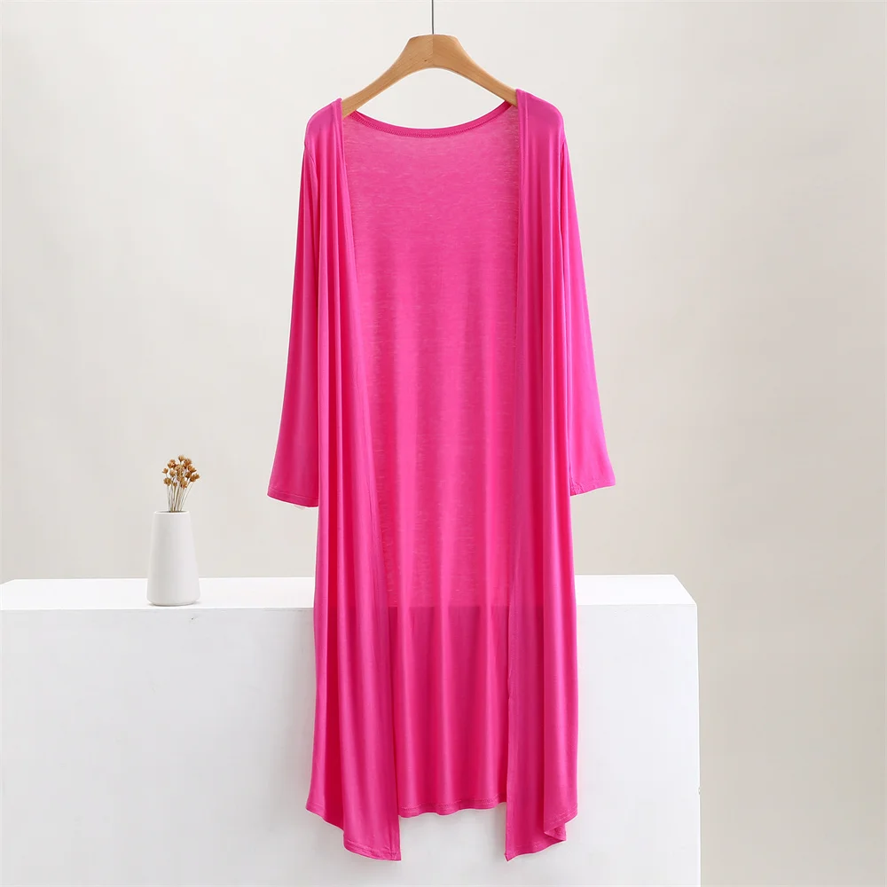 Color: Yellow, Size: One Size - Summer Autumn 12 Colors Women Modal Long Cardigan Female Cotton Sweater Cardigans Long Sleeve Women Casual Coat Ladies Outerwear