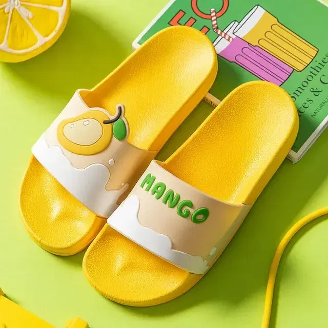 Color: Beige, Shoe Size: 4 - New Shoes for Women PVC Slippers Fashions Cartoon Fruit Sandals Flip Flops Summer Casual Beach Home Bath Thick Non-Slip Slippe