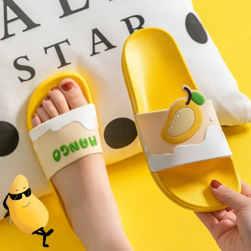 Color: Beige, Shoe Size: 4 - New Shoes for Women PVC Slippers Fashions Cartoon Fruit Sandals Flip Flops Summer Casual Beach Home Bath Thick Non-Slip Slippe