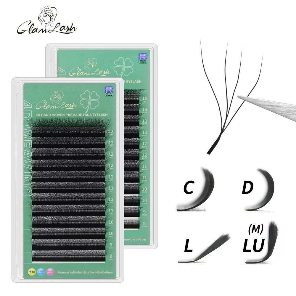 Color: Brushed Chrome, Curl: D, Thickness: 0.07mm, Length: 12mm - GLAMLASH 4D - W Shaped Eyelash Extension Automatic Flowering W Fake Lashes 0.07mm C/D/L/LU Curl Individual