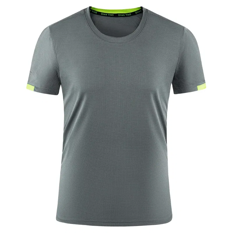 Color: GRAY, Size: M, Ships From: CN - Men's t-shirt quick-drying sports top, custom logo running T-shirt, trainer fitness shirt
