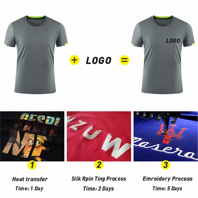 Color: GRAY, Size: M, Ships From: CN - Men's t-shirt quick-drying sports top, custom logo running T-shirt, trainer fitness shirt