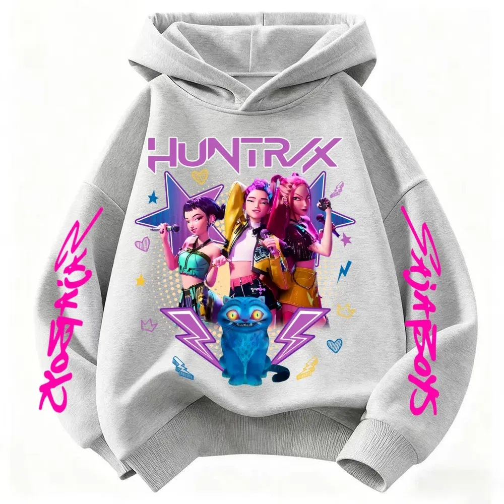 Color: Yellow, Kid Size: 2T - Demone Hunter Girl's Pink Hooded Streetwear Autumn Cute Anime Baby Pullover Kids Y2K Kawaii Long Sleeved T-shirt Casual Clothes